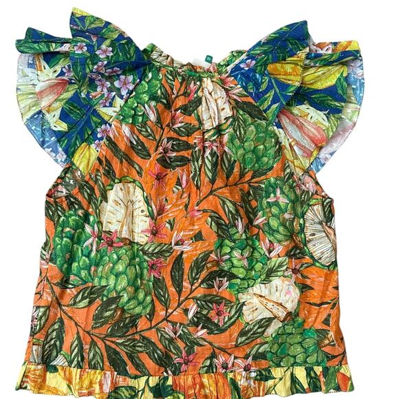 FARM Rio Caipirinha Ruffled Flutter Sleeve Blouse Multicolor Size XS - Picture 5 of 12